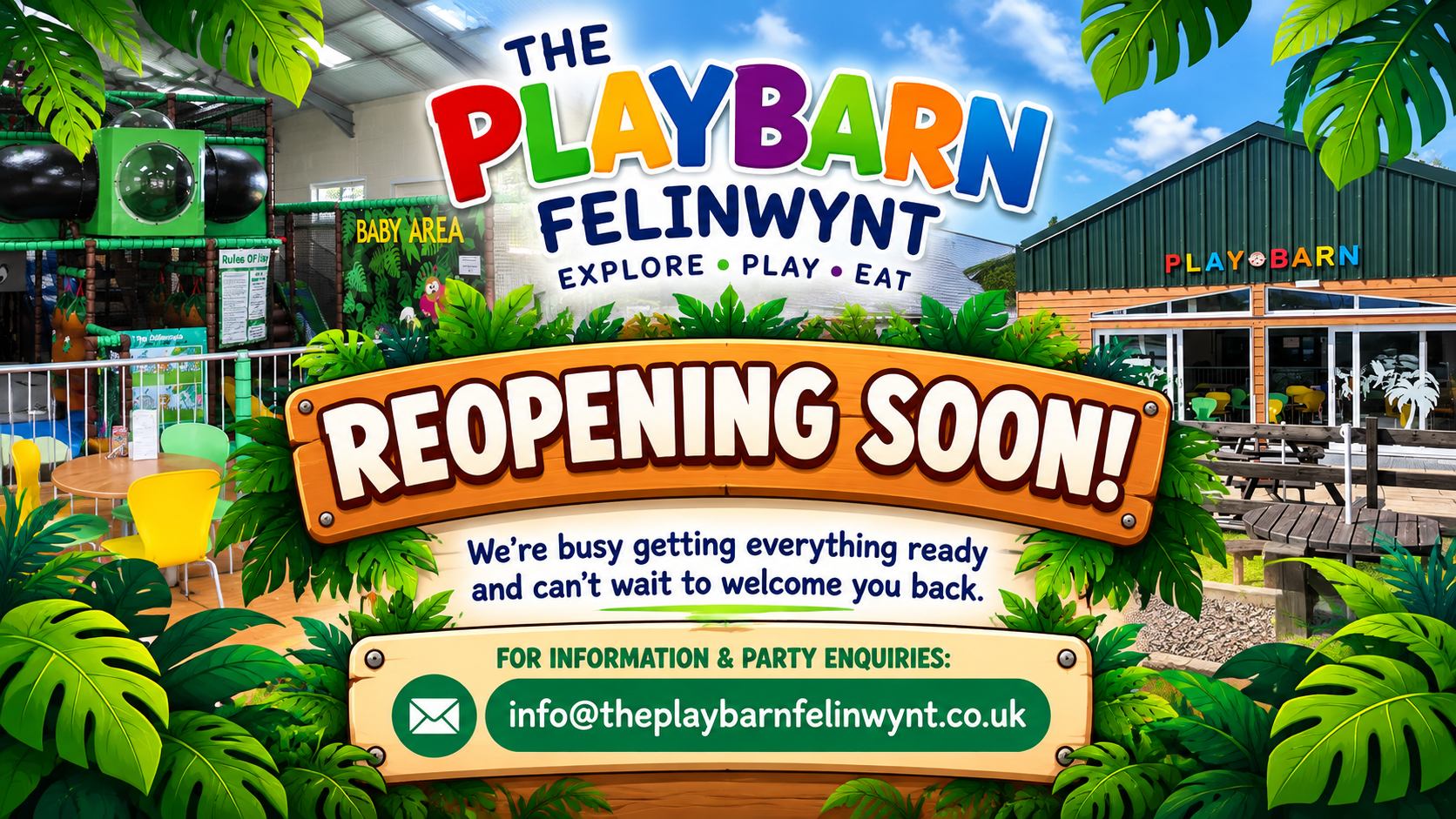 The Playbarn Felinwynt — Reopening Soon! We’re busy getting everything ready and can’t wait to welcome you back. For information and party enquiries email info@theplaybarnfelinwynt.co.uk.